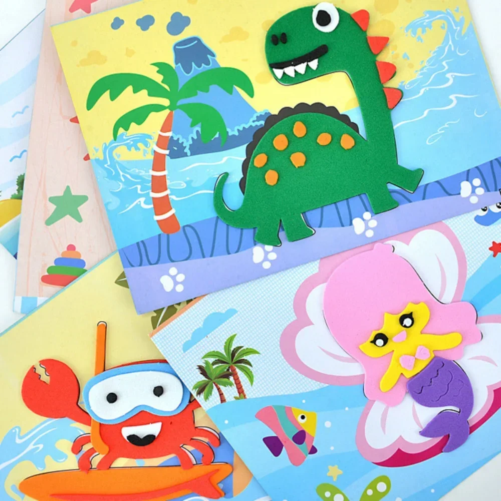 10 個 3D EVA フォームステッカーパズルゲーム DIY 漫画動物クラフトおもちゃ子供の描画おもちゃ学習教育おもちゃ子供のためのギフト