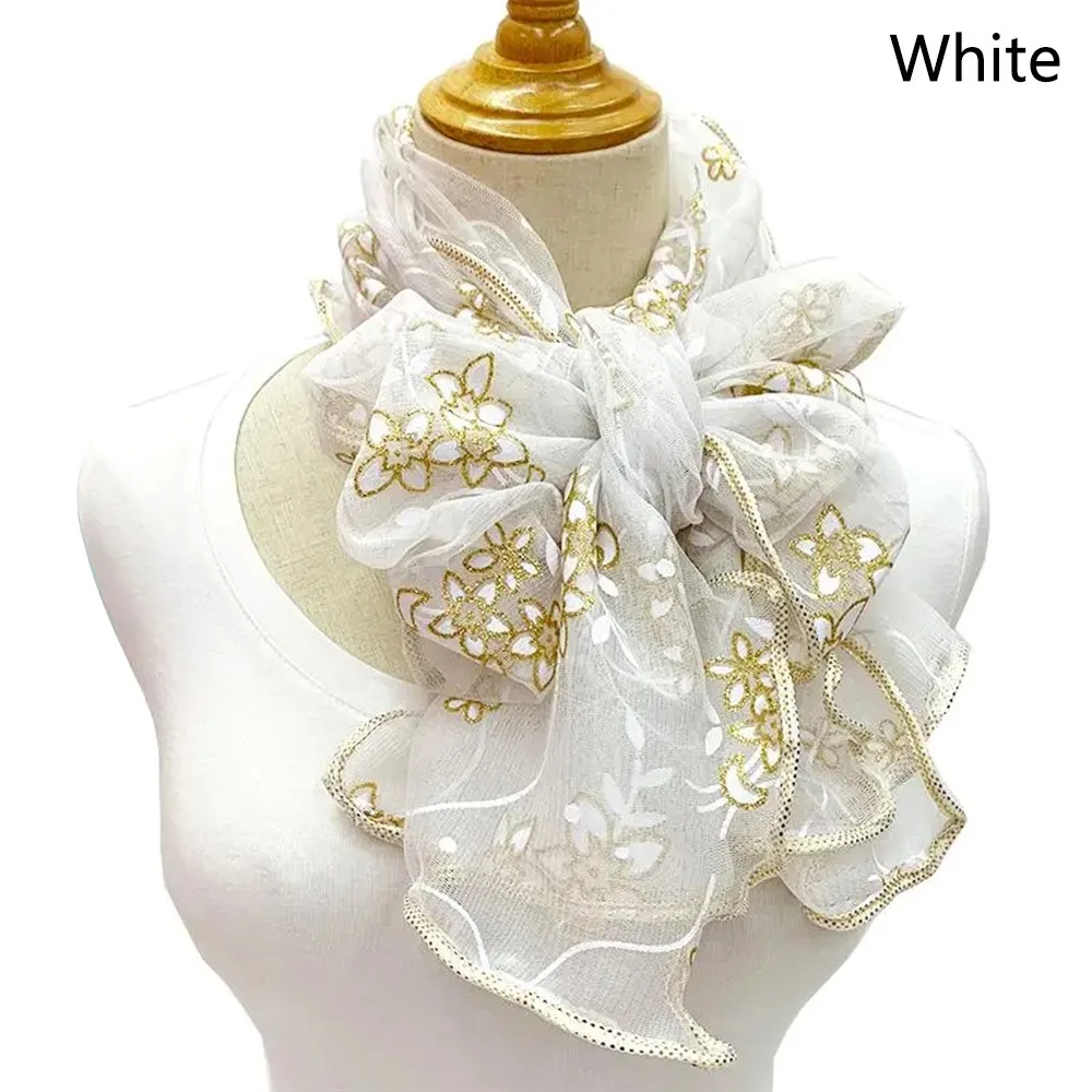 1Pcs New Lightweight Lace Scarf Elegant Print Silk Neckerchief Shawl Headband Wraps for Women