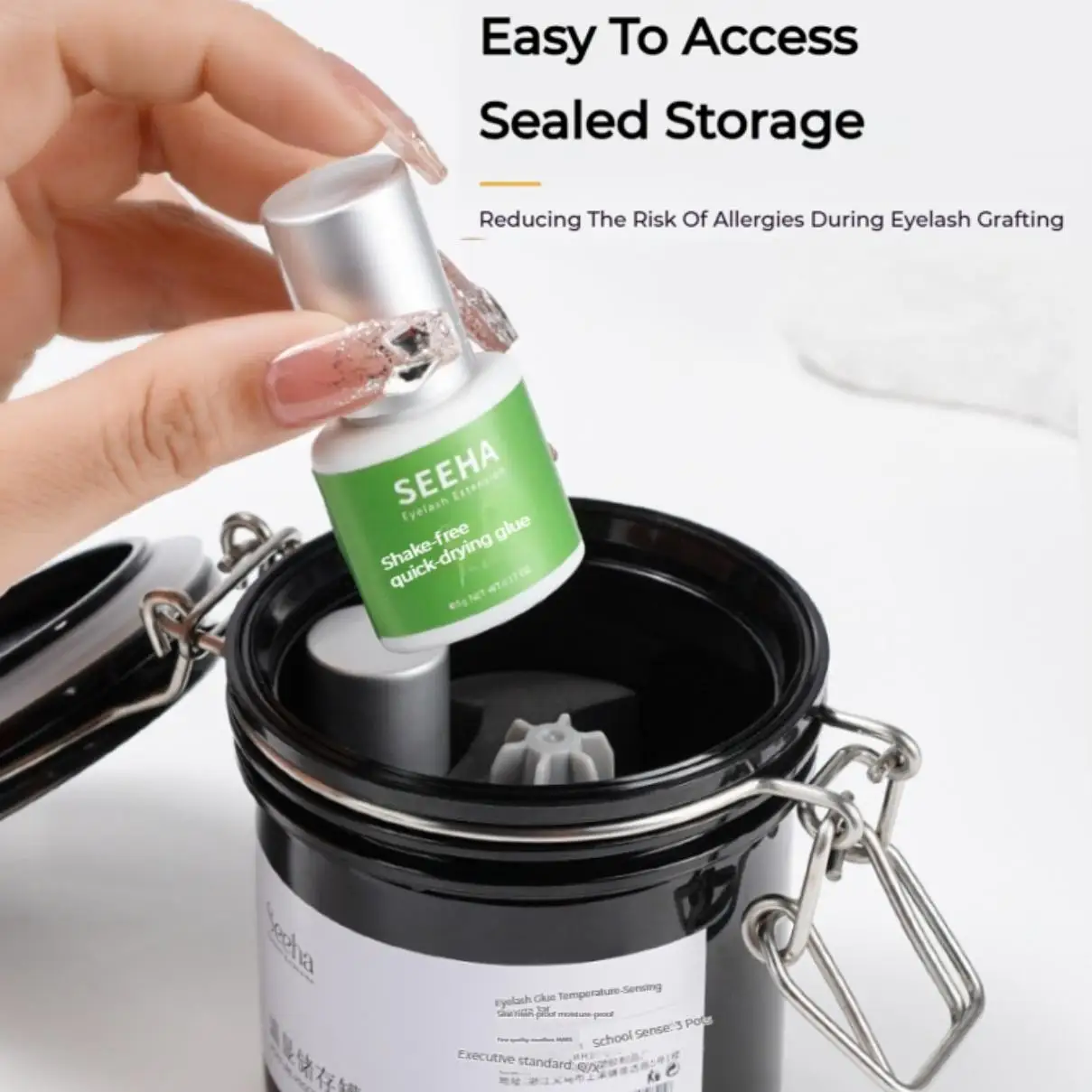 まつげ接着剤保存タンク、温度と湿度を制御する活性炭シール付き漏れ防止ジャー容器、まつげエクステンションツール