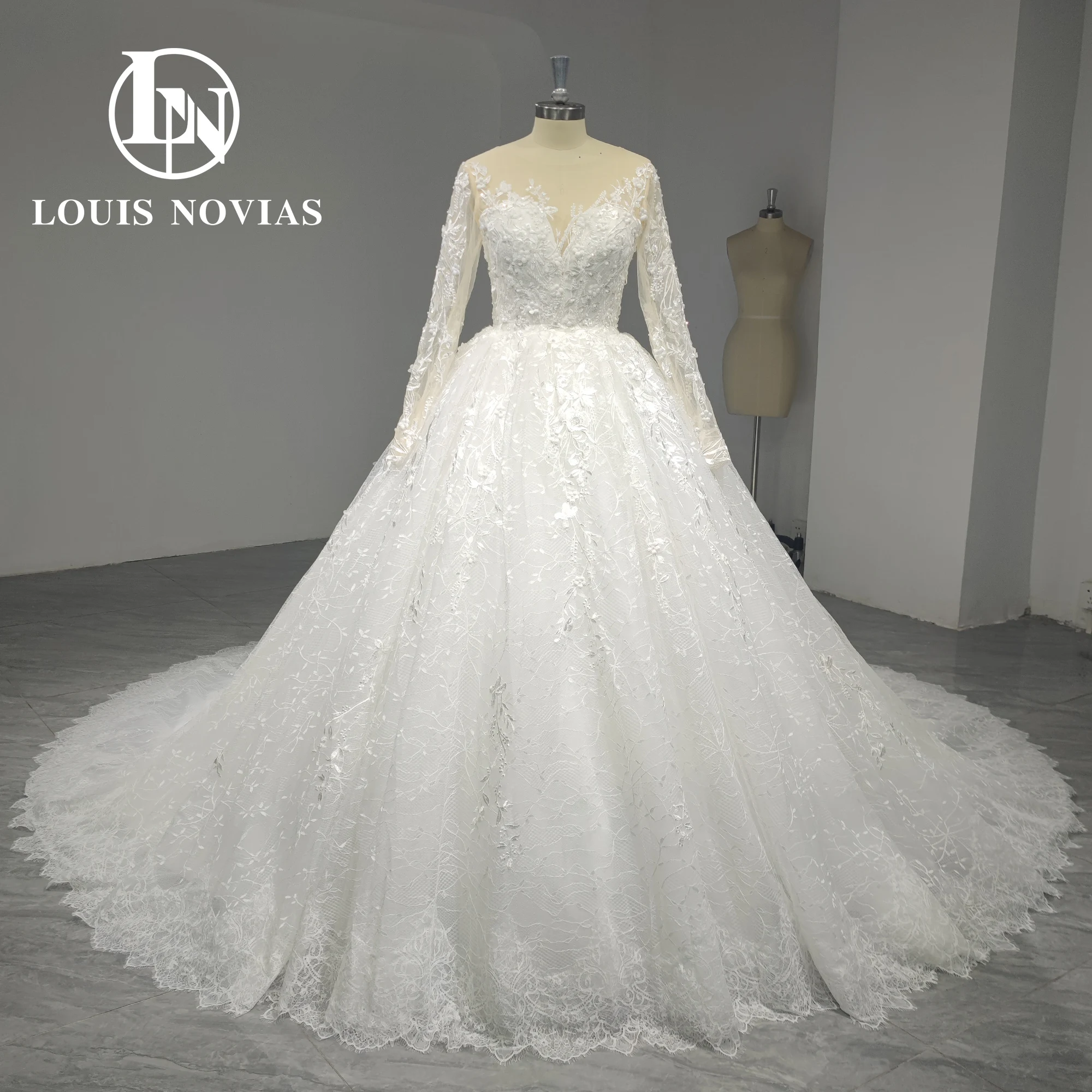 LOUIS NOVIAS Ball Gown Long Sleeve Wedding Dresses For Women Real Photos Sweetheart Embroidery Wedding Gown Vestidos De Novia