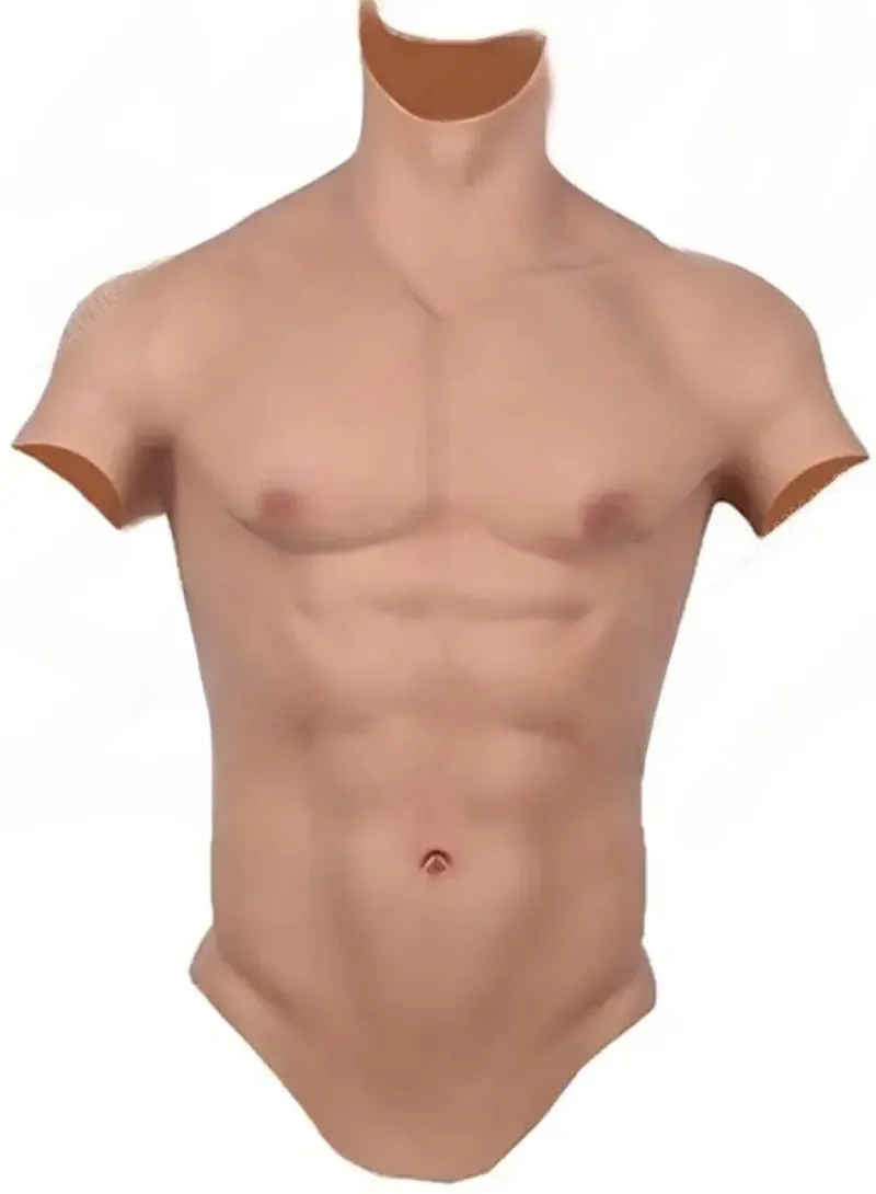 Realistic Fake Muscle Silicone Male Chest Half Body Suit with Floating Point Design, for Cosplay Halloween Props