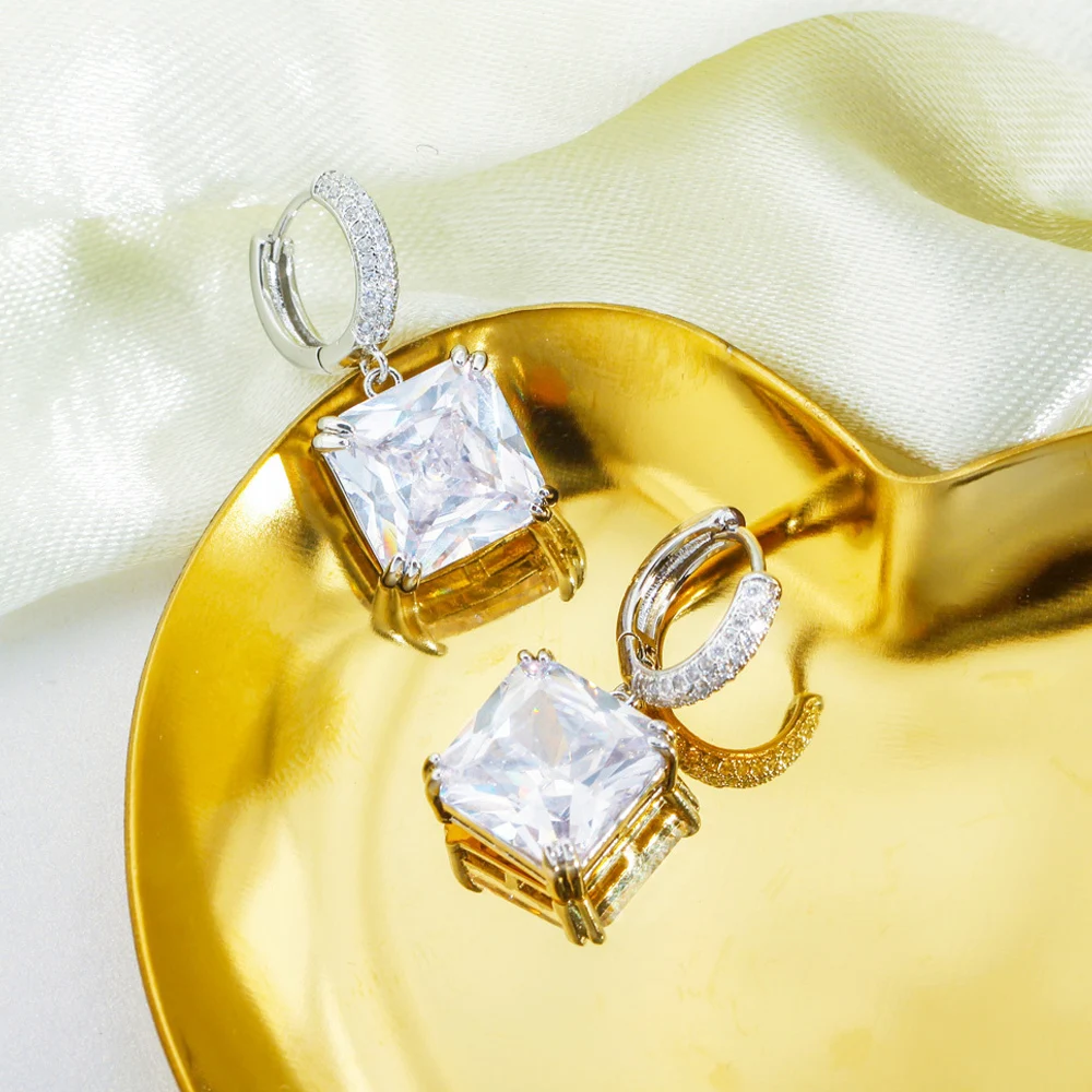 ThreeGraces Stylish Pink Cubic Zirconia Simple Small Dangling Square CZ Huggie Hoop Earrings for Women New Trendy Jewelry ER892
