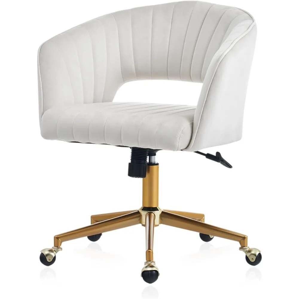 Home Office Chair Swivel Velvet Desk Chair, Vanity Chair with 360 Swivel Armchair and Gold Base,for Living Room, Bedroom,