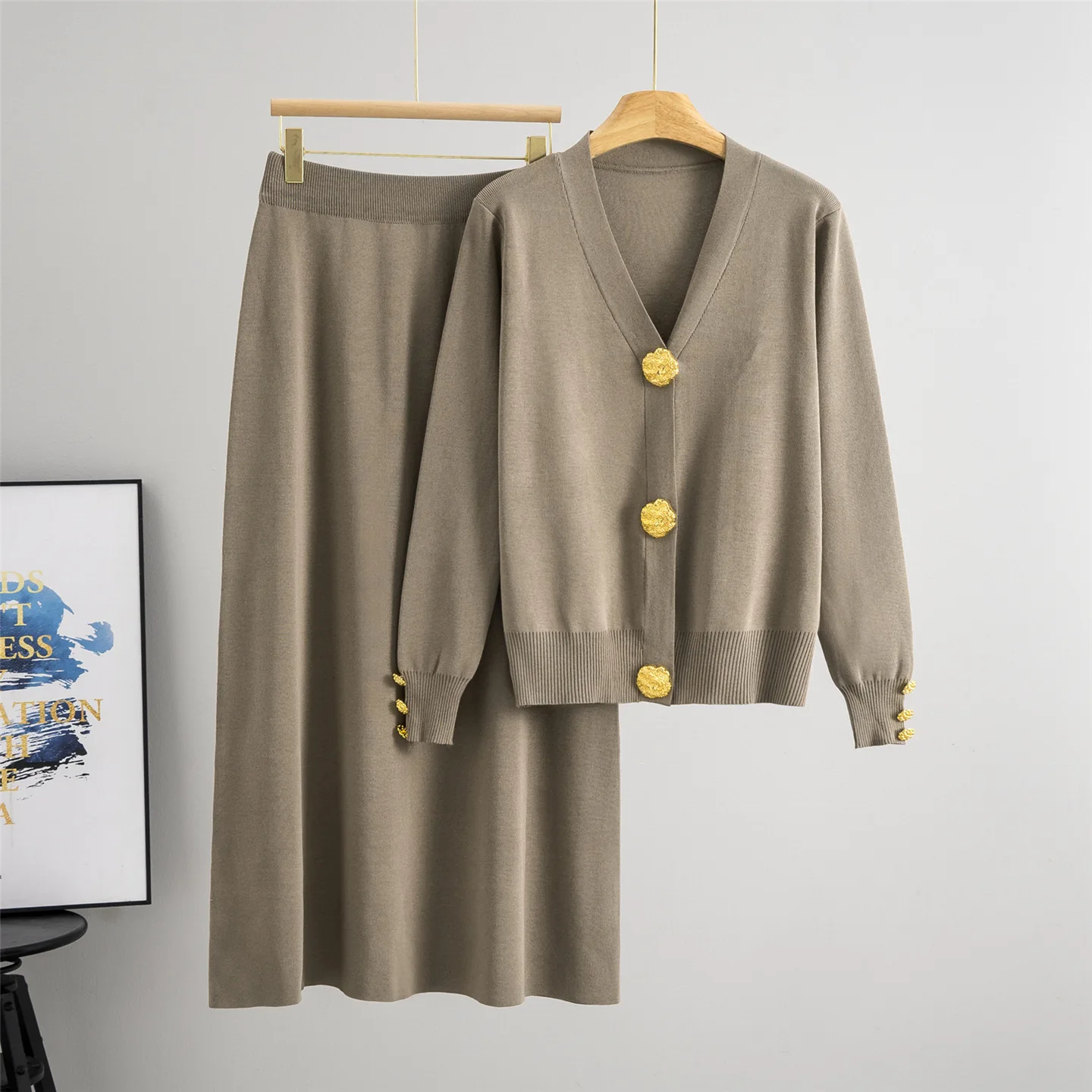 Women Knitted Sweater Muslim 2 Piece Set Cardigan Single Breasted Coat Long Skirt Suit Knit Outfits Morocco Autumn Winter 2025