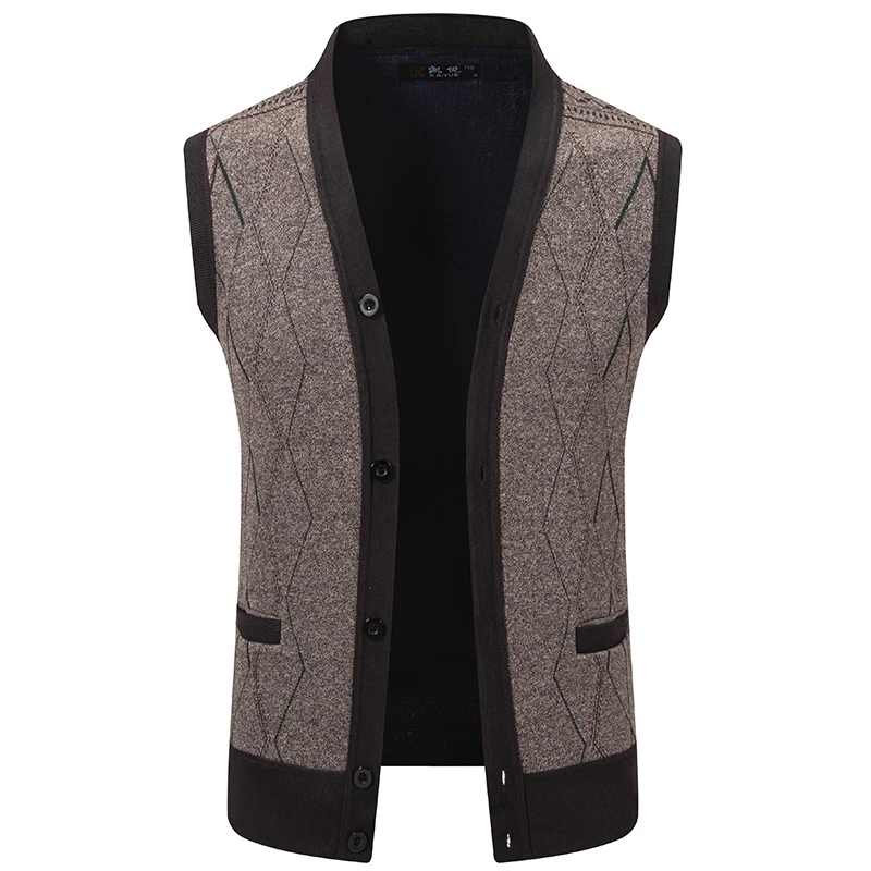 

Men's Sweater Vest V-Neck Sleeveless Knitted Button Cardigan Waistcoat Autumn Winter Fleece Lined Knit Vests