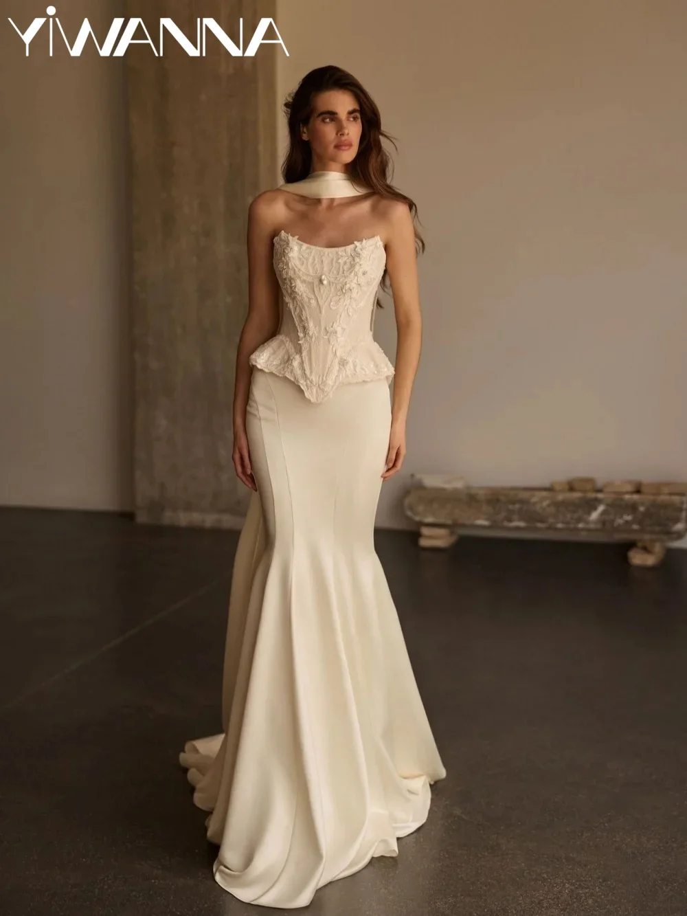 

Ivory 3D Floral Beaded Lace Wedding Dress With Corset Satin Mermaid Long Bridal Gown New Customized Elegant Dresses For Bride