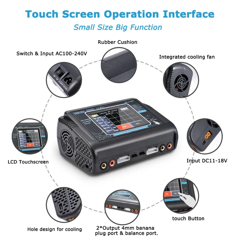 HTRC T240 DUO RC Charger AC 150W DC 240W 10A Touch Screen Dual Channel Balance Discharger For RC Lipo Battery