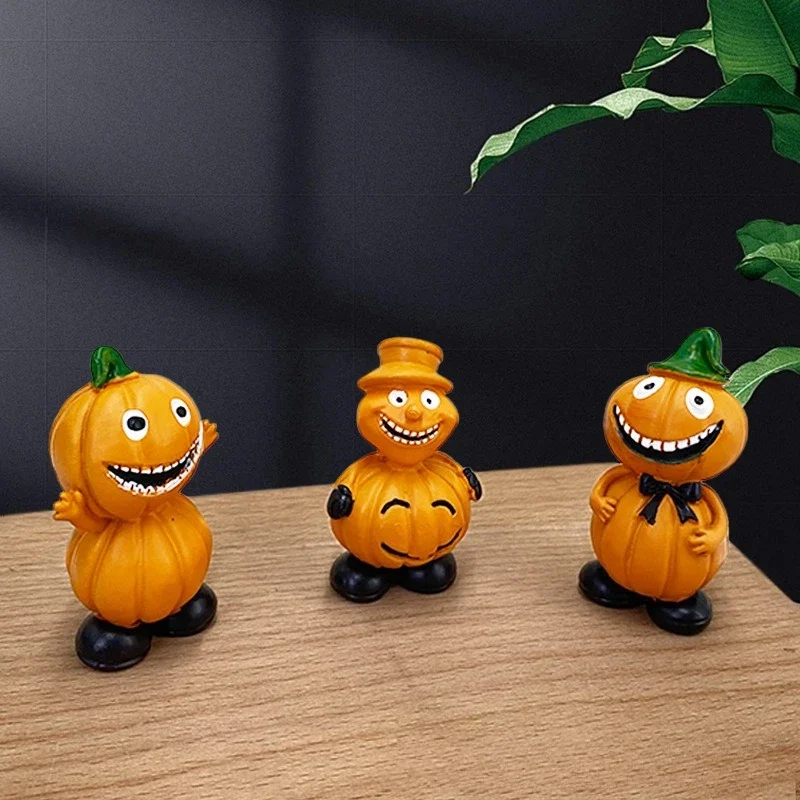 1× Halloween Pumpkin Man Resin Statue Spooky Jack-O-Lantern Head Figurine Home Garden Desktop Ornament Craft for Halloween Party