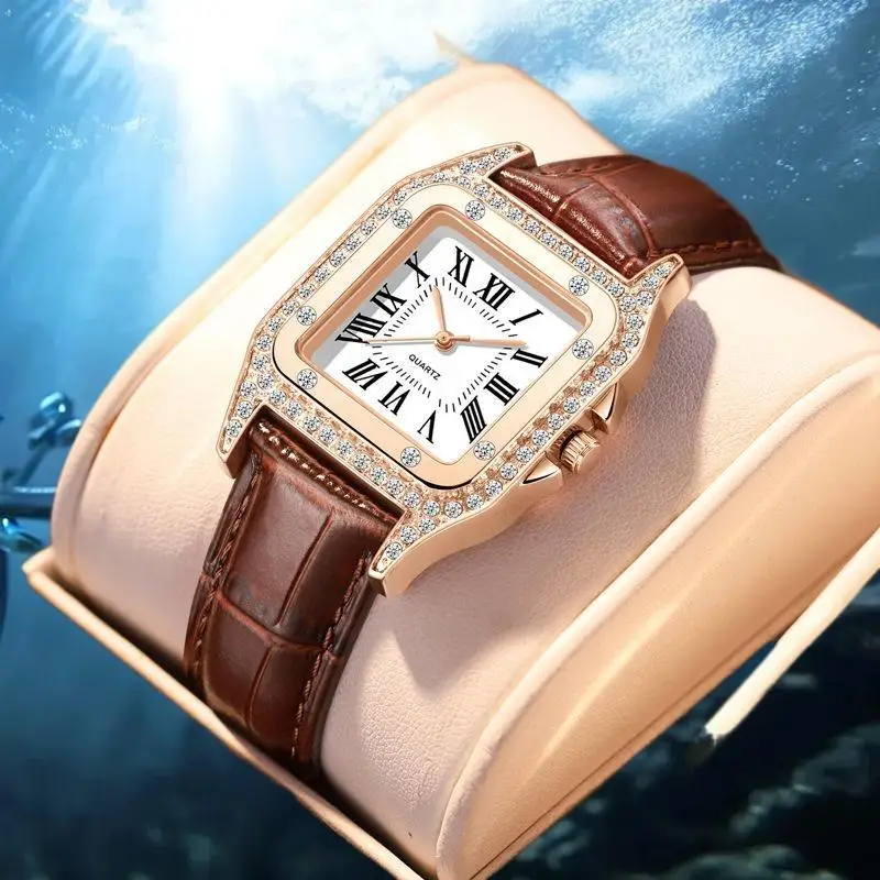 Women's Watch Set Analog PU Leather Wrist Watch Fashion Elegant Alloy Wristwatch Couple Watch