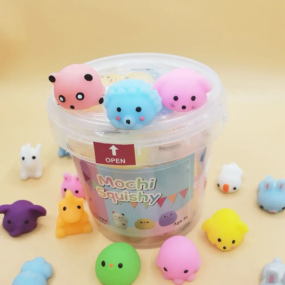 24PCS Mini Kawaii Squishies Mochi Stress Reliever Anxiety Toys Squishy Toy Party Favors for Kids Basket Fillers with Storage Box