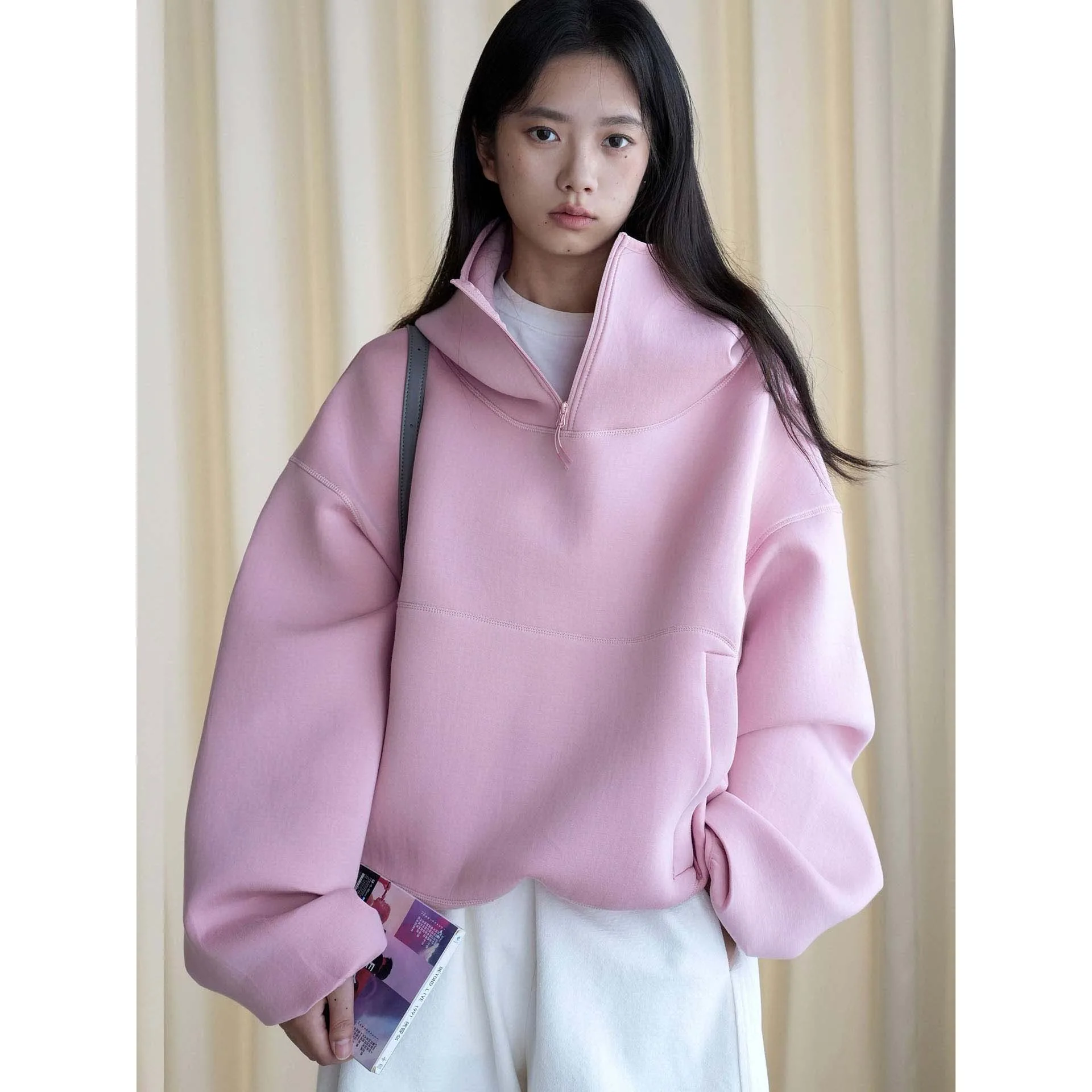 Women Autumn Stand Collar Hoodie Fashion Long Sleeve Oversized Hoodies Brand Women Sweatshirts Pink Hoodies Women Tops