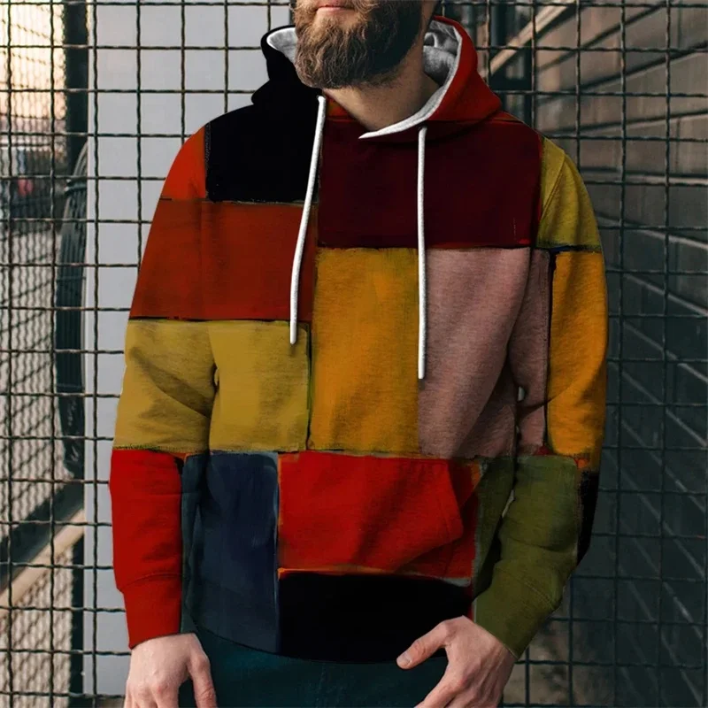 Funny Men's Hoodie 3d Simulation Stitching Plaid Print Hooded Sweatshirts Men Clothing Oversized Street New Designer Pullovers