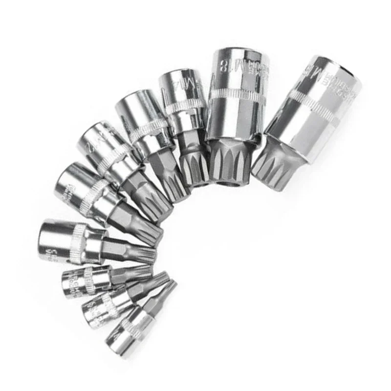 10pcs Set XZN 12 Point Spline Bit Socket S2 Steel 4-18mm Auto Car Anti-Rust Ratchets Wrench Hand Tools High Hardness