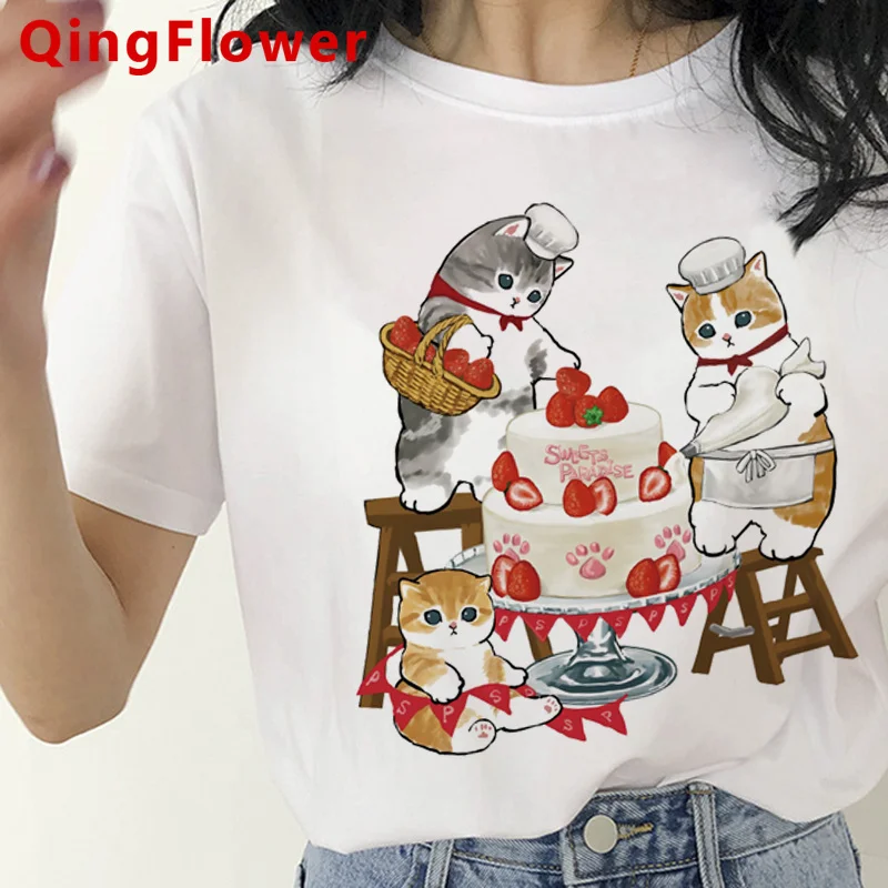 Cat t-shirt tshirt women casual aesthetic japanese white Korea t shirt white t shirt harajuku