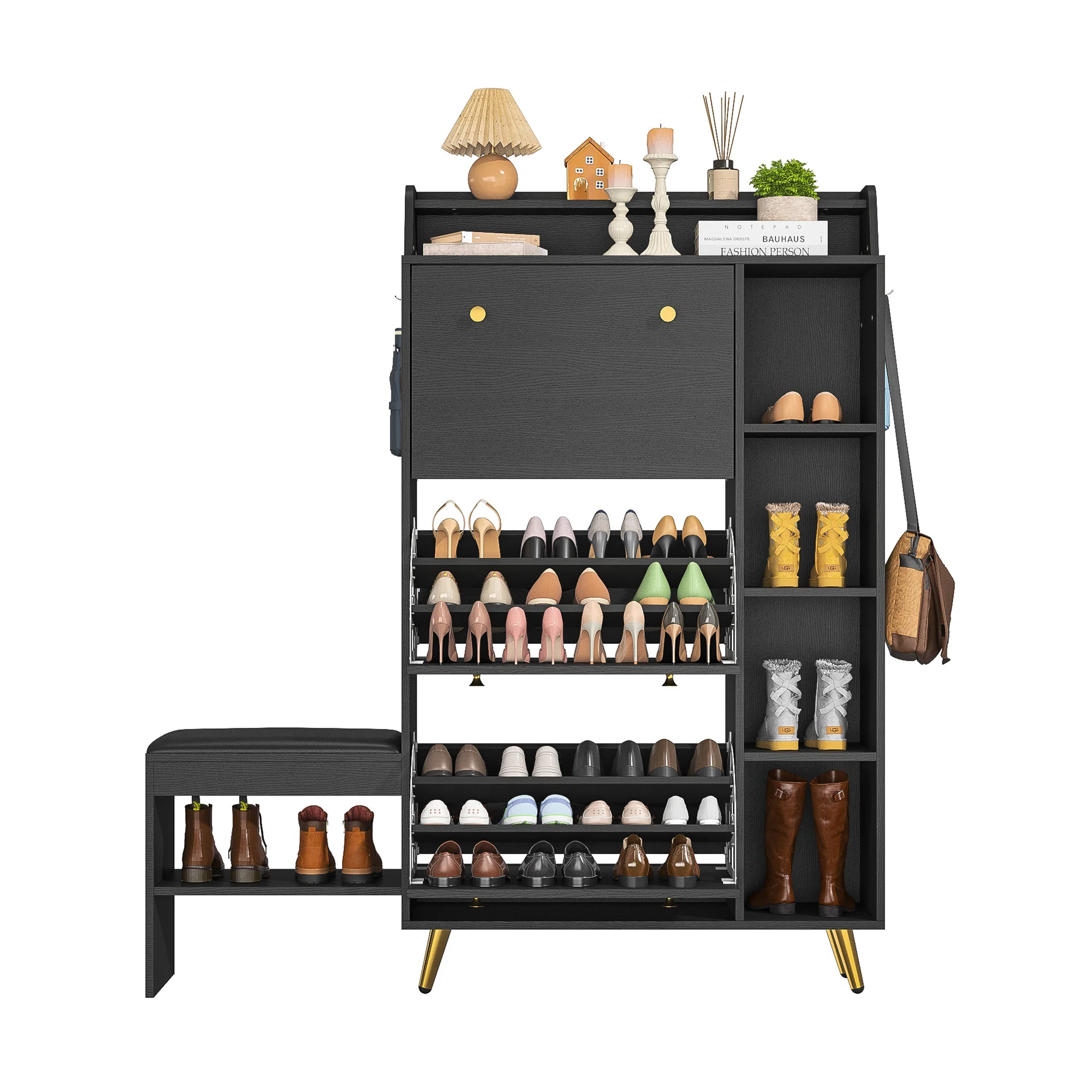 Шкаф для обуви Lazyspace с 3 откидными ящиками, скамейка для обуви с подушкой сиденья для прихожей, большая полка для обуви с скамейкой для хранения обуви