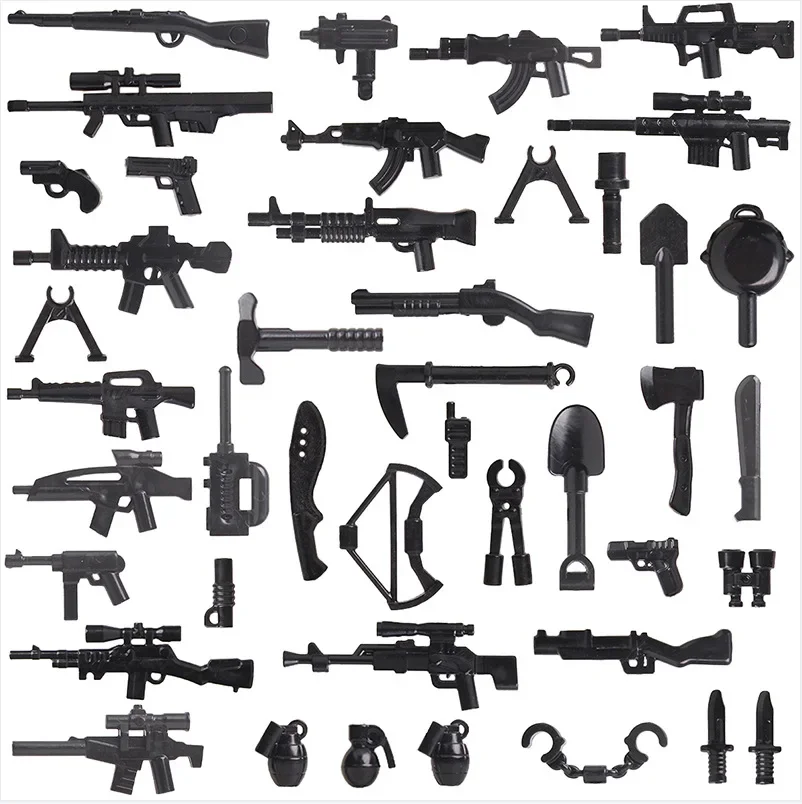 MOC 군사 무기 SWAT 총 대포 군인 육군 경찰 방패 빌딩 블록 피규어 액세서리 모델 브릭, DIY 장난감