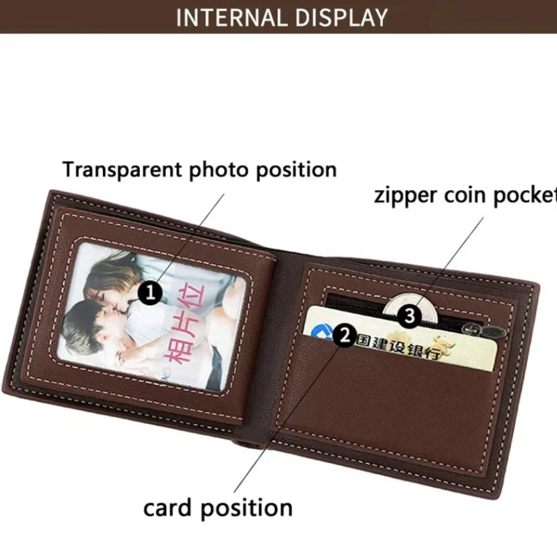 Cartera grabada para hombre 2025 - Monedero corto con nombre personalizado con bolsillo para monedas con cremallera y tarjetero delgado - Regalo personalizado para él