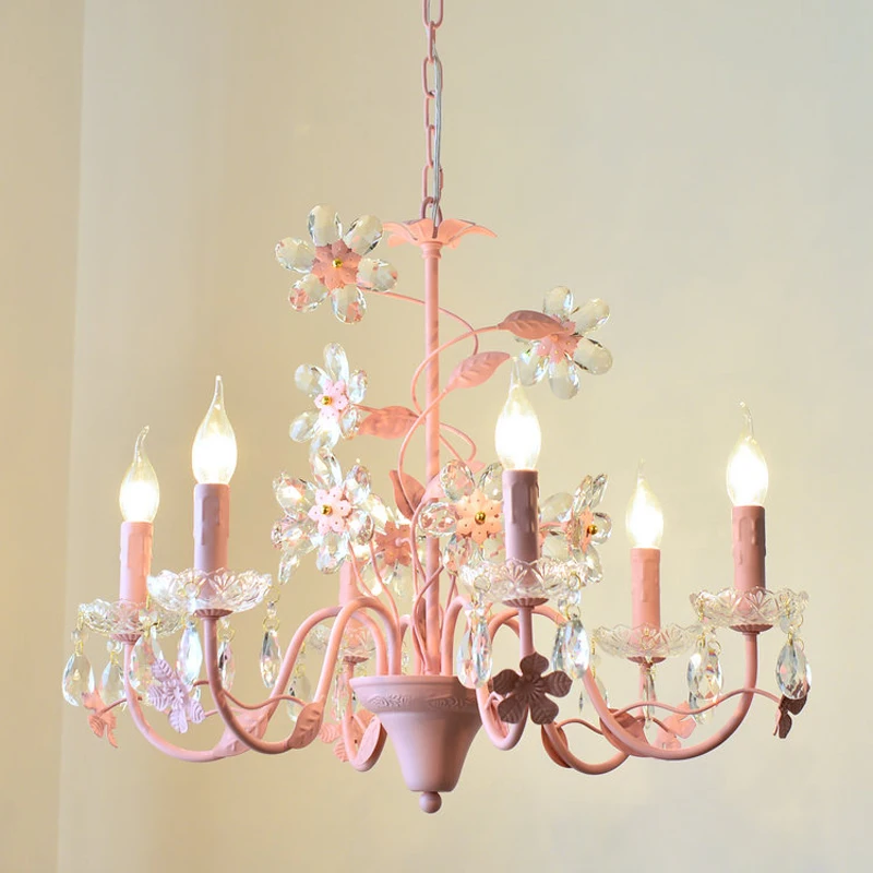 New Arrival Children Room Deco Pink Crystal Chandeliers LED Kitchen Dining Room Lighting Lustre Cristal Hanging Lamparas
