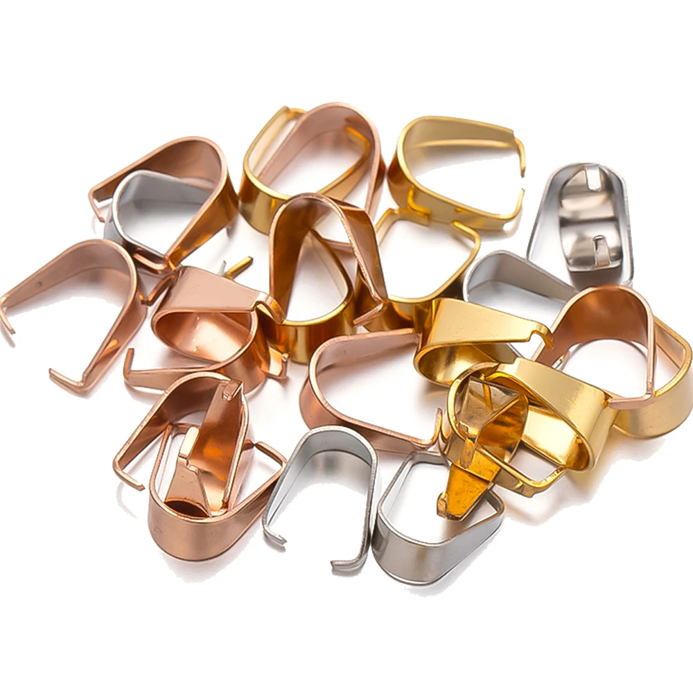 50pcs 304 Stainless Steel Snap On Bails Hook Pendant Clasps Pinch Clips Bail Pendants for Neckalce Jewelry DIY Craft Making