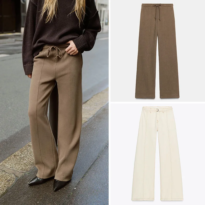 新着女性のカジュアルワイドレッグパンツソフトで快適なシンプルなデザイン秋ファイオンソフト素材エスニックステージ衣装