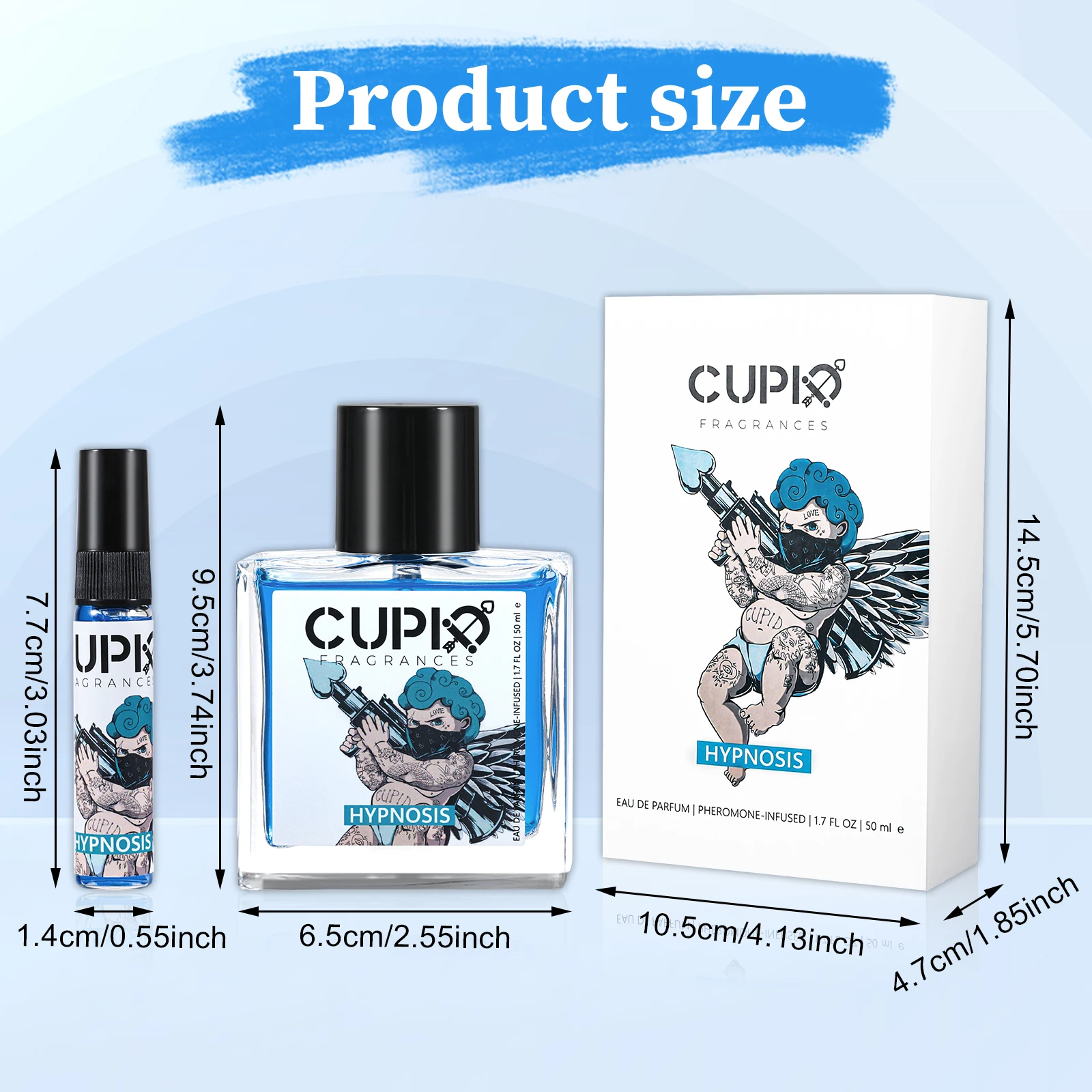 CUPID 60 ml blaue Glasflasche für Herren, 2-in-1-Köln, luxuriöser Duft für den modernen Gentleman-Pheromon-Parfums für Männer