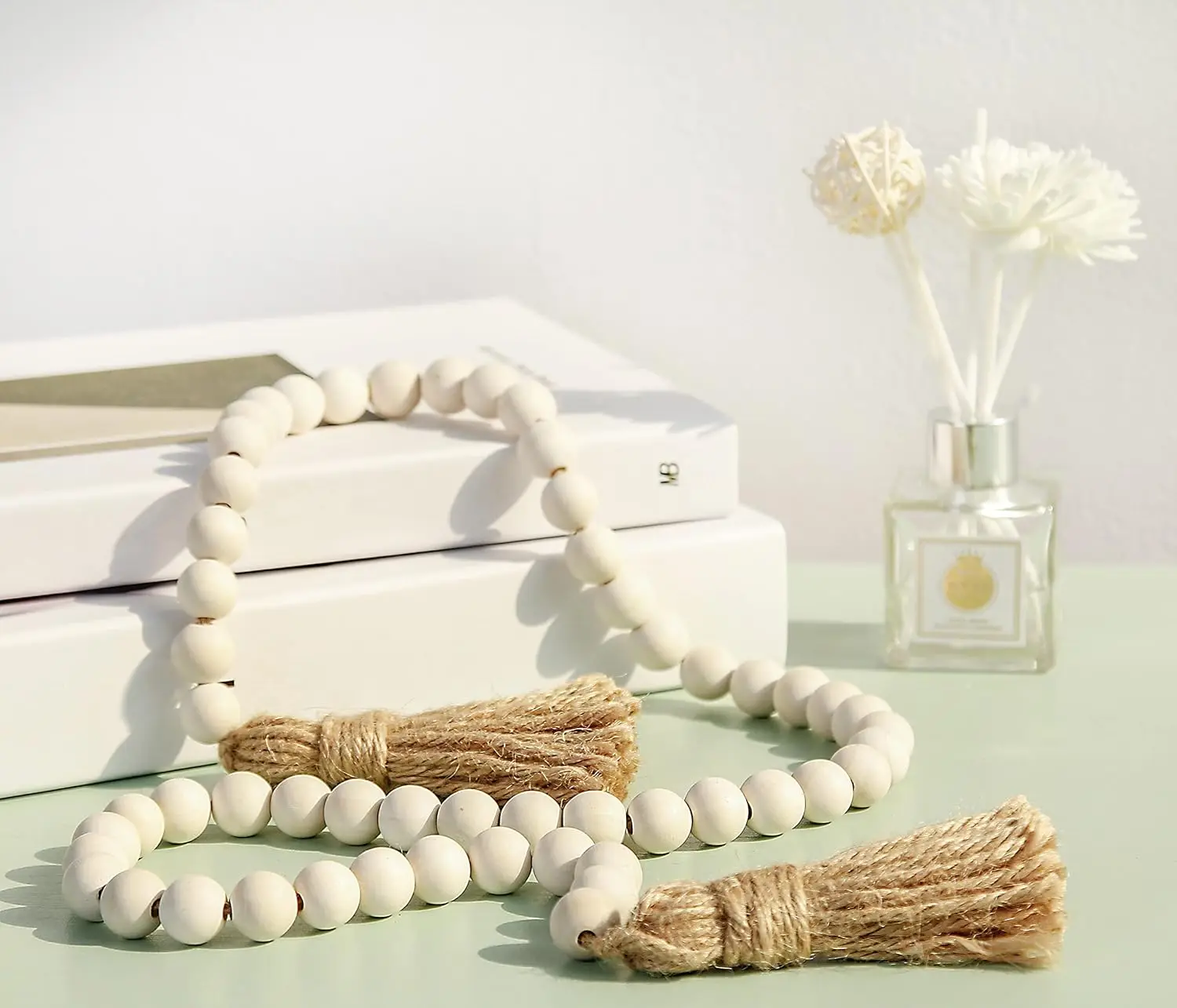 39in Wood Bead  Farmhouse with Tassels,Versatile Prayer Beads Boho Chic Wall Hanging Home Decor(multi Color)