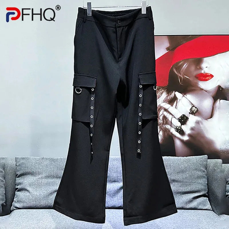 

PFHQ Men's Popular Wide Leg Pants Tide Summer Solid Color Outdoor Sports Male Straight Loose Pockets Original Trousers 21Z4515