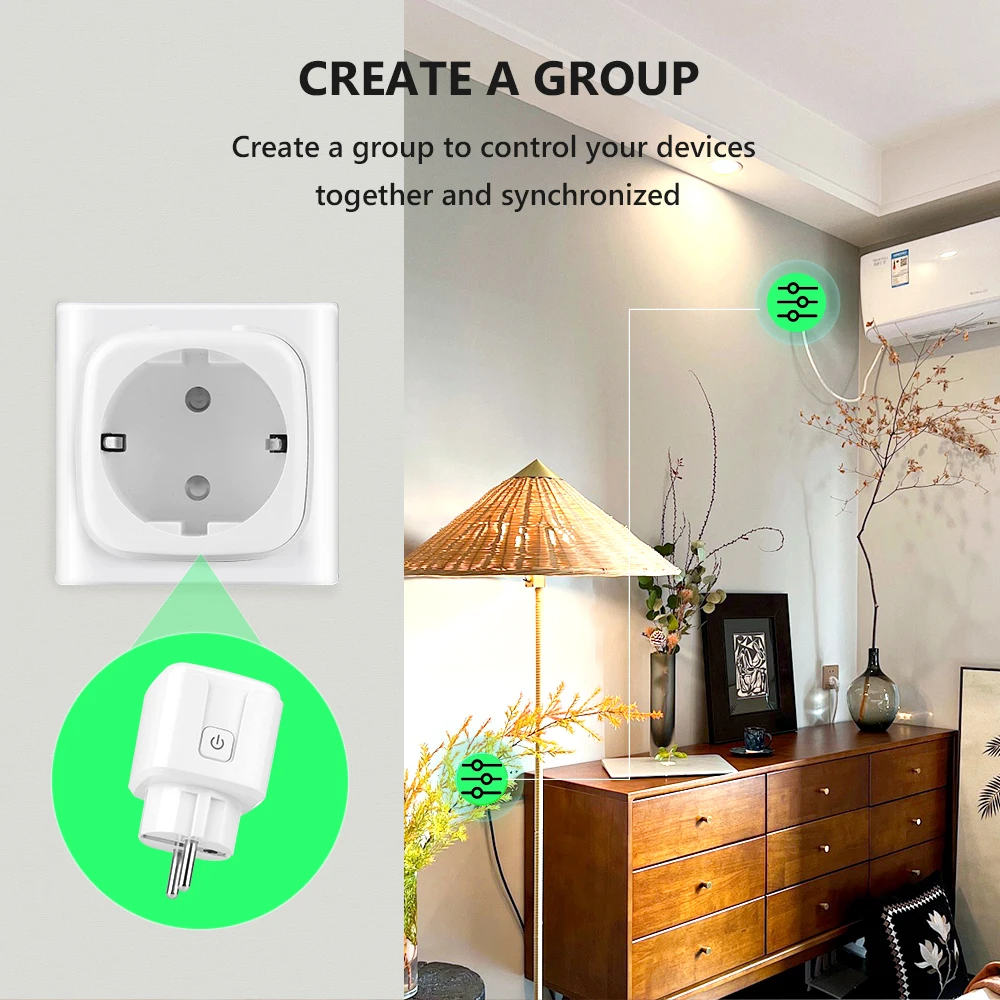 

AUBESS Tuya WiFi 20A Измерение мощности Смарт-розетка ЕС Plug Беспроводной пульт дистанционного управления через приложение Smart Life Поддержка Alexa Google Alice