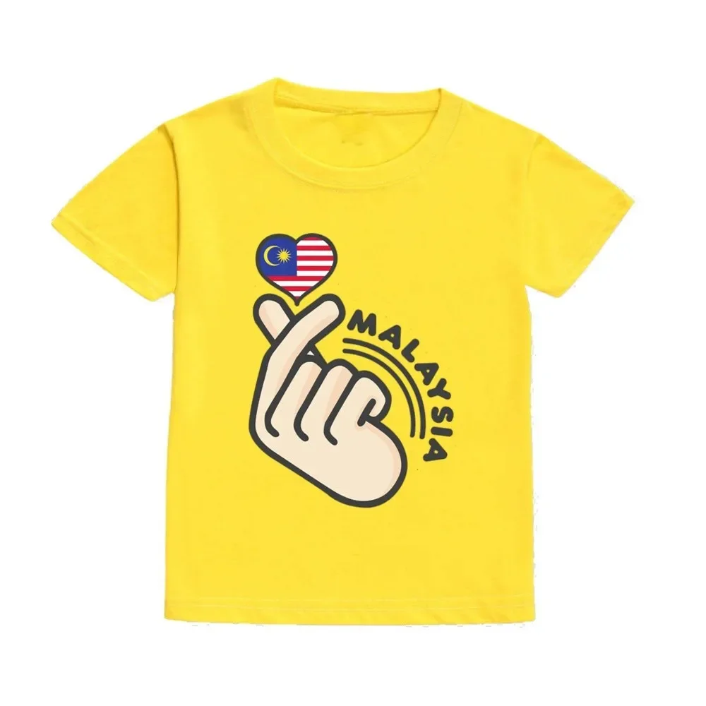 Children Summer Short Sleeve T Shirt Kids Malaysia Flag Heart Finger Letter Graphic Print Tee Patriotic Casual Daily Tops