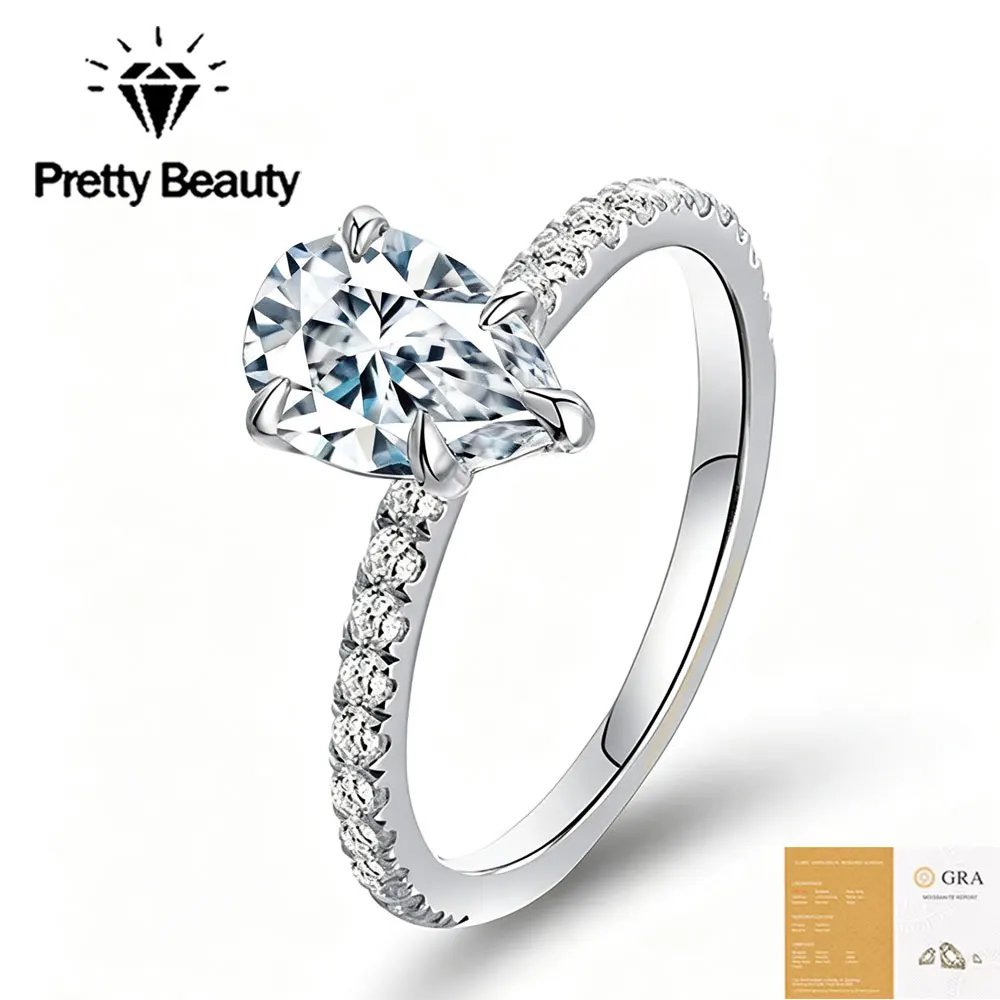 Pretty Beauty 1.5CT Moissanite Engagement Ring for Women 925 Sterling Silver Teardrop Diamond Wedding Band Dainty Jewelry Gift