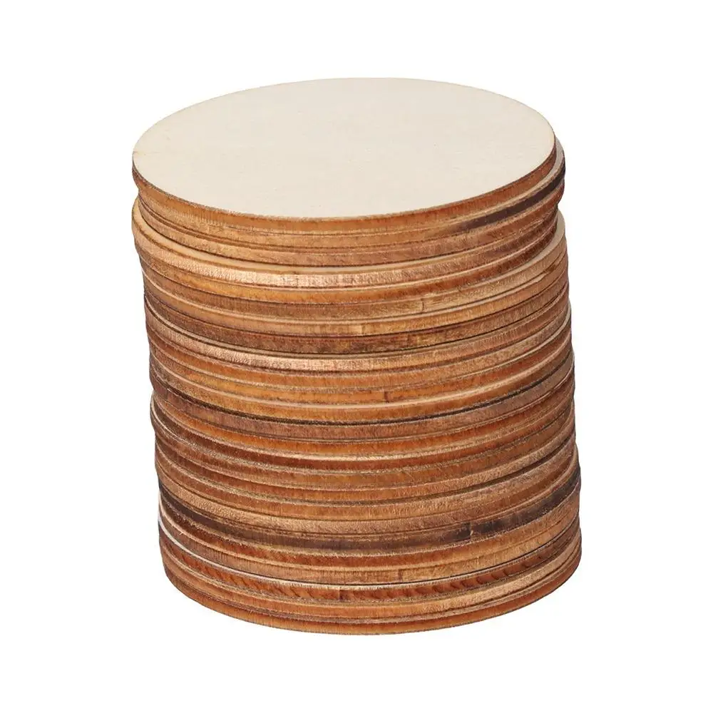 أقراص دائرية لأعياد ميلاد الأطفال بلون سادة غير مكتملة، زخرفة خشبية مستديرة، شرائح خشبية، ألعاب رسم