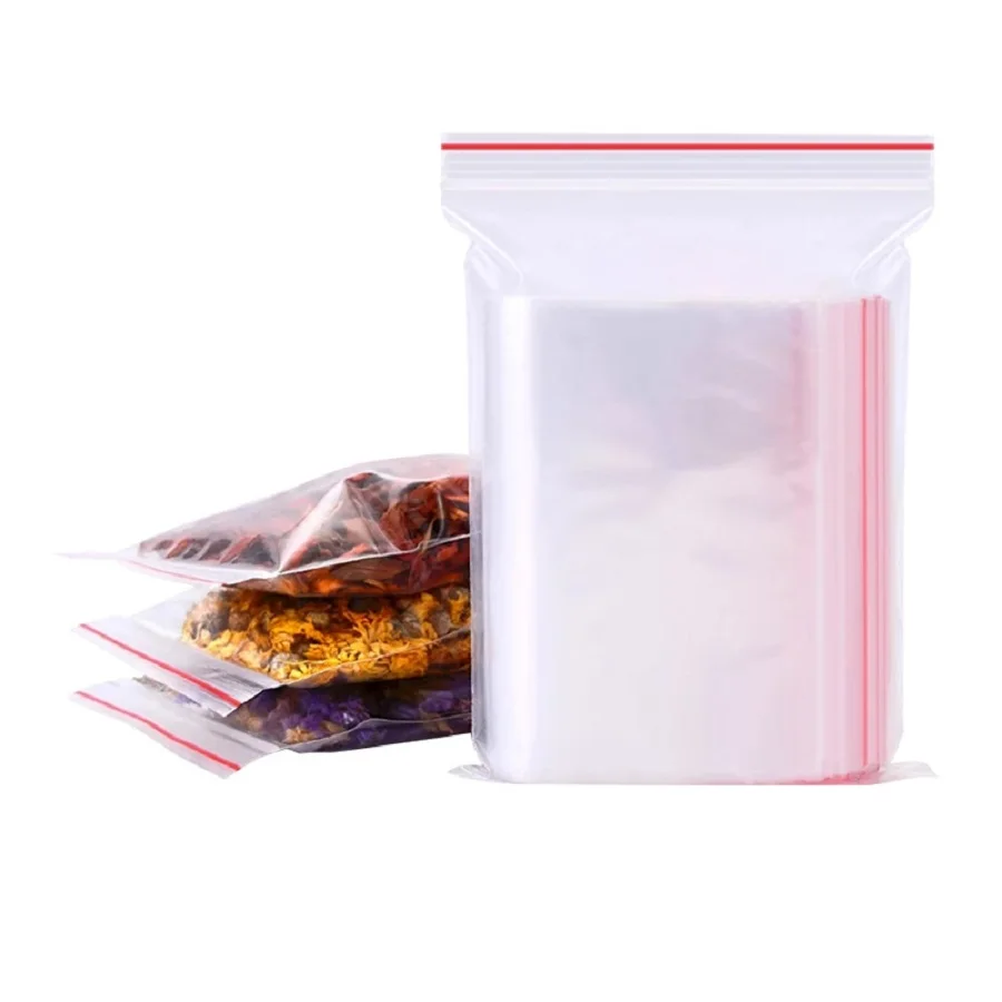 

Red Edge Plastic Zipper Pouches, Reusable Sealed Packaging for Snacks Cosmetics Sundries Multi-scene Separate Small Item Storage