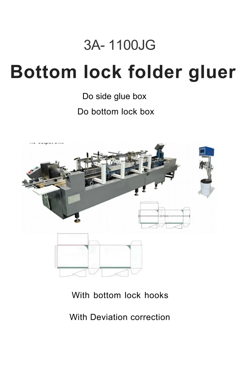3A-1100JG PLC-Controlled Automatic Folder Gluer with 1 Year Warranty for Bottom Lock Box & Straight Line Box