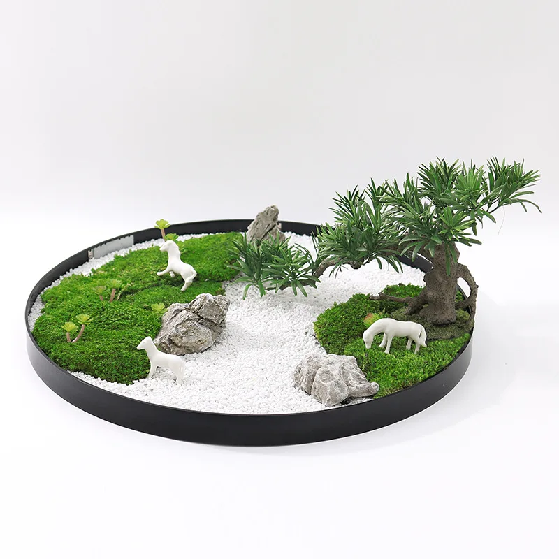 

New Chinese-style hotel large round table middle turntable green plant simulation indoor landscaping