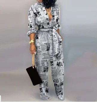 

Sexy Letter Print Leopard Camouflage One-Piece Suit 202 New Arrival Women's Faionable Polyester Commute Sle Long Pants