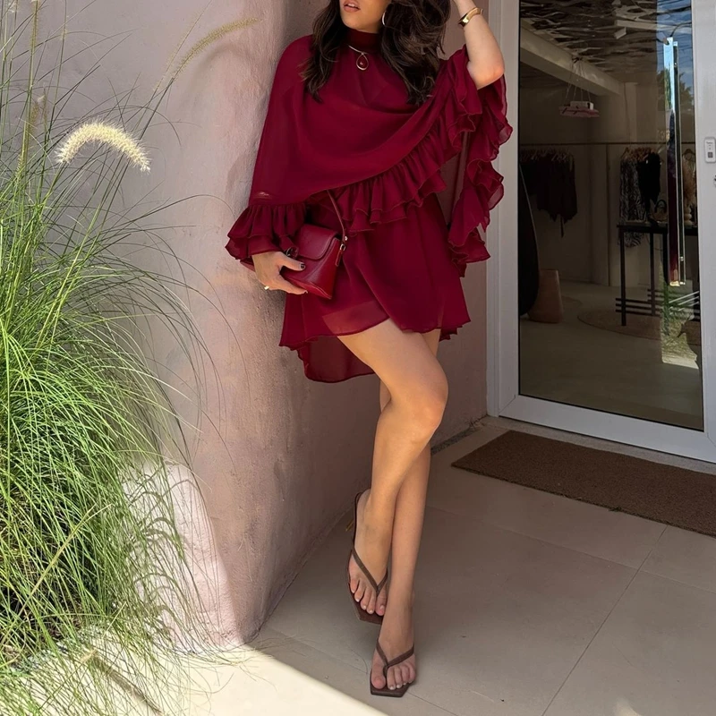 

Женские рубашки с высоким воротником на пуговицах, прозрачные топы, нерегулярный рюшами по подолу спереди, короткая сзади, длинная накидка