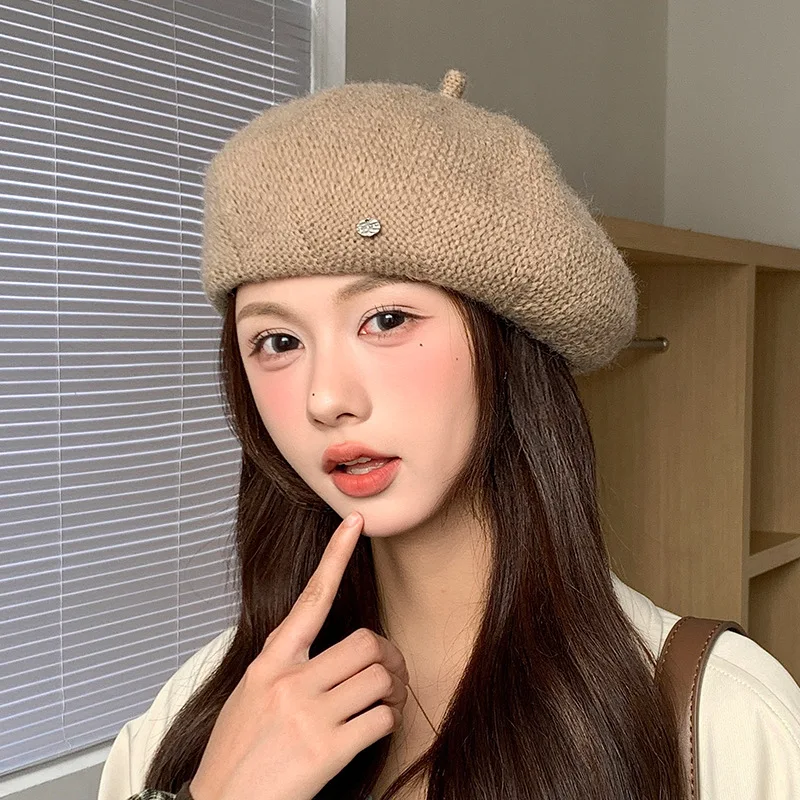 Autumn Winter Laziness Beret Women's Atmosphere Wearing Dome Brimless Knitted Casual Versatile Bud Hat Pumpkin Hat 4m890