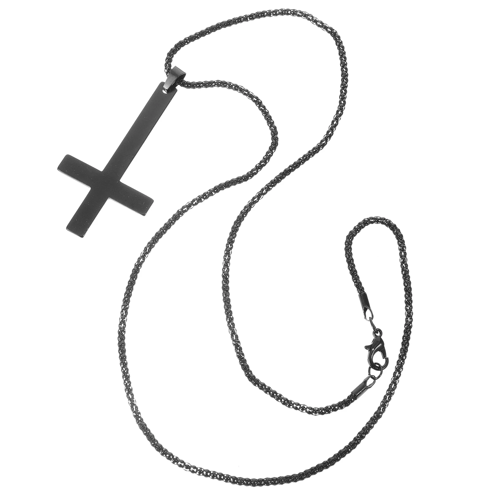 Stainless Steel Inverted Cross Pendant Church Prayer Necklace Personalized Men's Jewelry (Black) Necklaces Faith