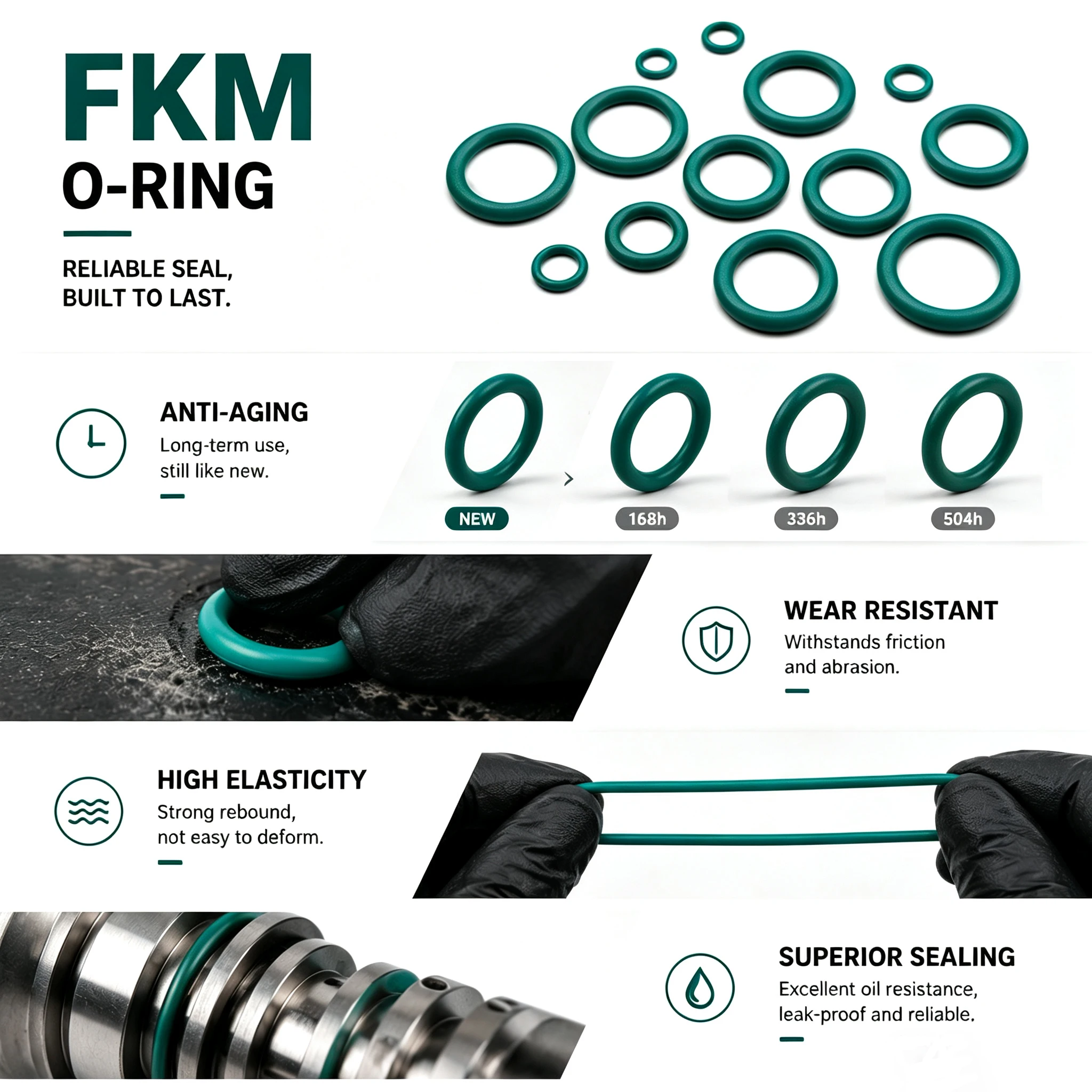 150 Pieces of FKM Green O-ring Kit OD 8mm-20mm CS 1.5/1.9/2.4mm Multi Model Oil and Corrosion Resistant Mechanical Seal Kit