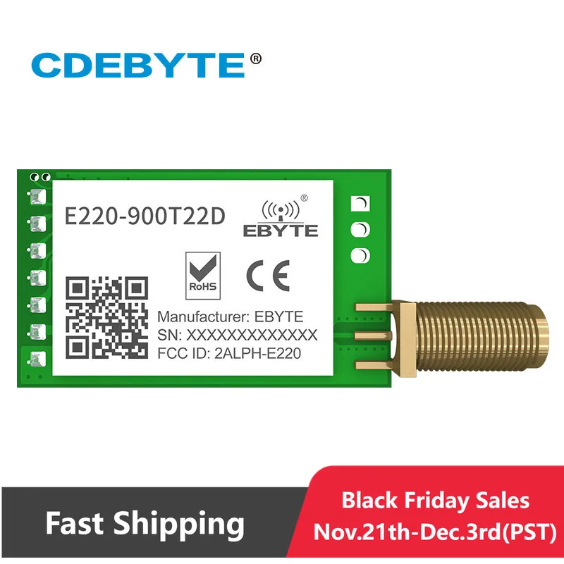 

LoRa 868 МГц 915 МГц LLCC68 Беспроводной модуль 22 дБм дальнего действия 5 км CDEBYTE E220-900T22D SMA-K UART RSSI передатчик-приемник DIP