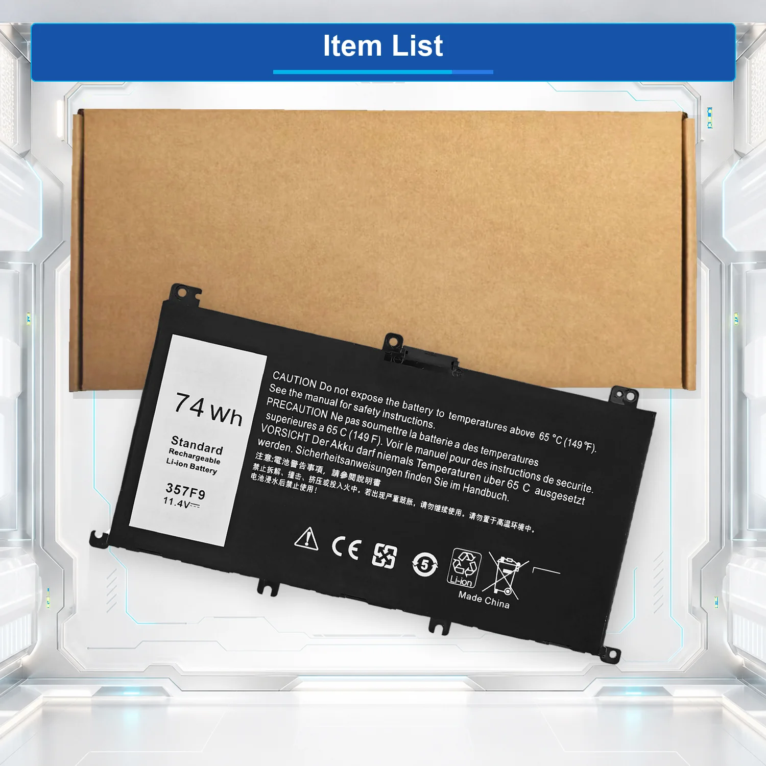 357F9 74Wh 11.4V Laptop Battery For Dell Inspiron 15 Gaming 5576 5577 7566 7567 7000 7557 7559 P65F P57F P65F001 0GFJ60