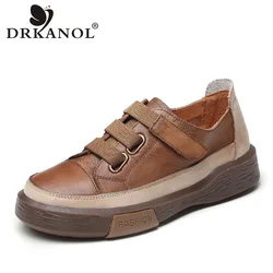 DRKANOL Handmade Ladies Shoes 2026 Spring Retro Genuine Leather Flat Shoes Women Mixed Colors Soft Bottom Casual Shoes Footwear