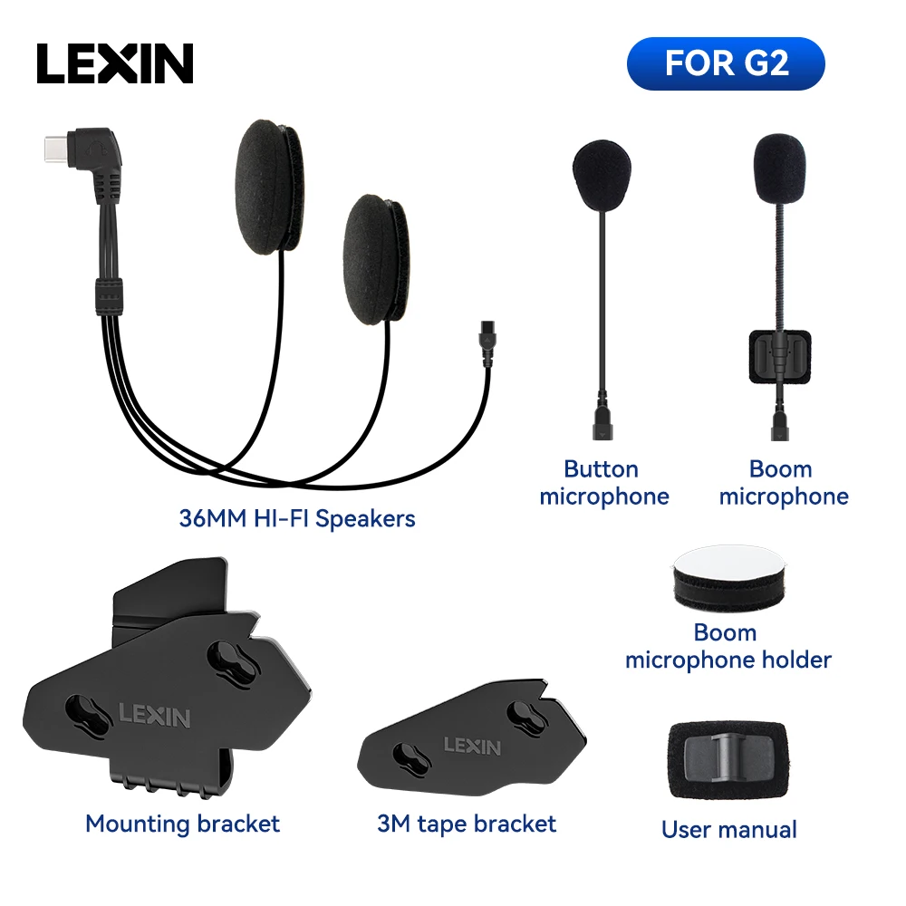 Lexin Kopfhörer Zubehör für Lexin G2 Bluetooth Helm Sprechanlage Intercom Kopfhörer Jack Stecker & Halterung Set