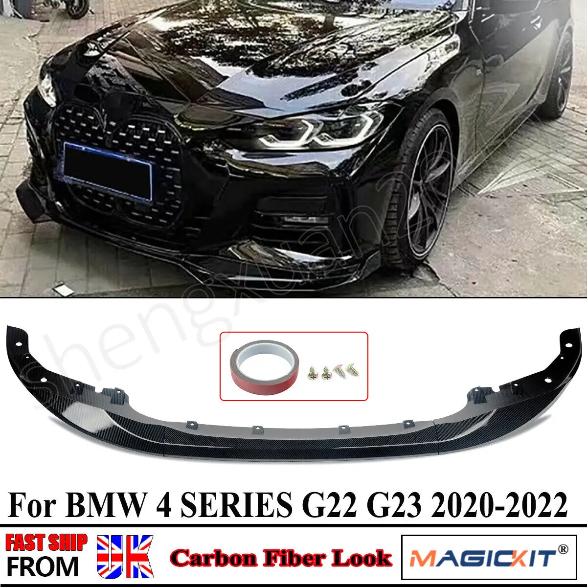 

For BMW 4 Series G22 Front Spoiler Bumper G23 420i M-Sport 2020 2021 2022 2023 Carbon Look Front Bumper Lip Spoiler Splitters