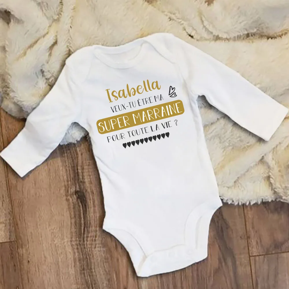 Personalized Baby Bodysuit Request Godmother Custom Name Infant Jumpsuit Newborn Long Sleeve Romper Clothes Gift for Godmother