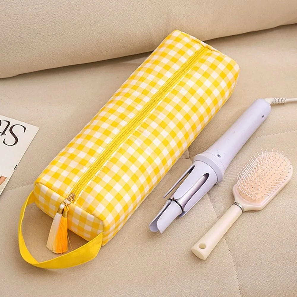 Plaid Pattern Hair Dryer Storage Bag Soft Large Capacity Curling Iron Carrying Case Zipper Closure with Handle