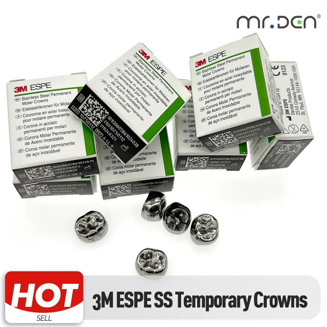 

MR DEN 3M ESPE Временные короны из нержавеющей стали Предварительно формованные короны для первых первых перманентных молярных стоматологических материалов Набор для заправки 5 шт.