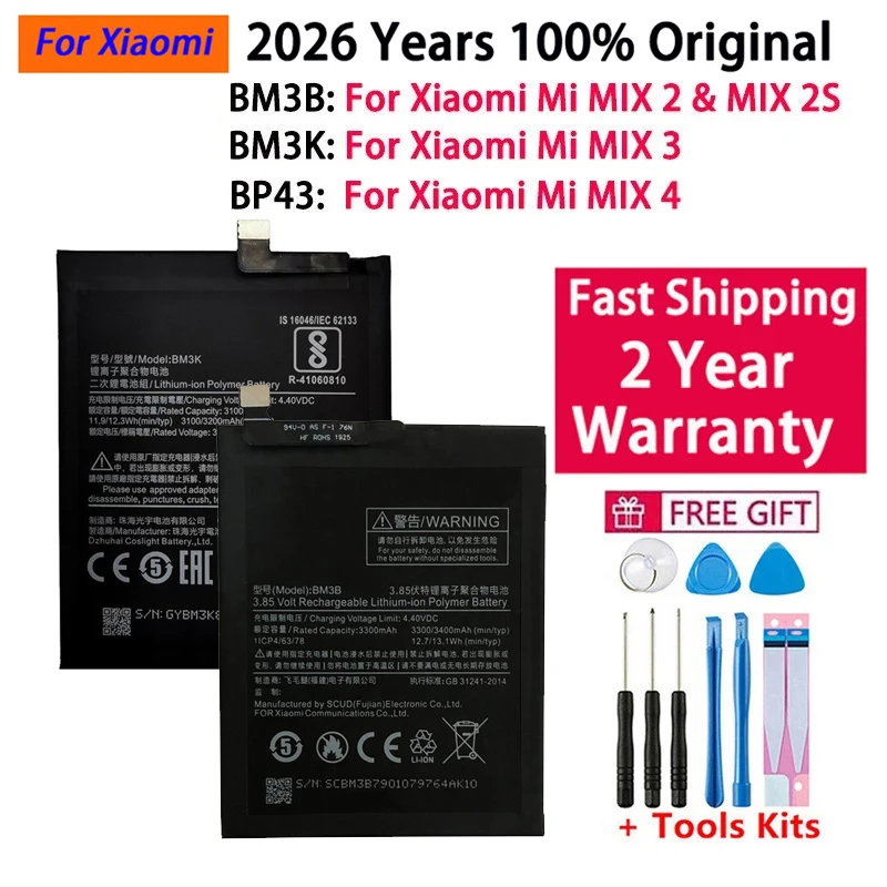 2026 Years 100% Original Battery BM3B BM3K BP43 For Xiaomi Mi Mix 2 3 4 Mix2 / Mix 3 4 2S Mix3 Mix4 Mix2S Phone Batteries