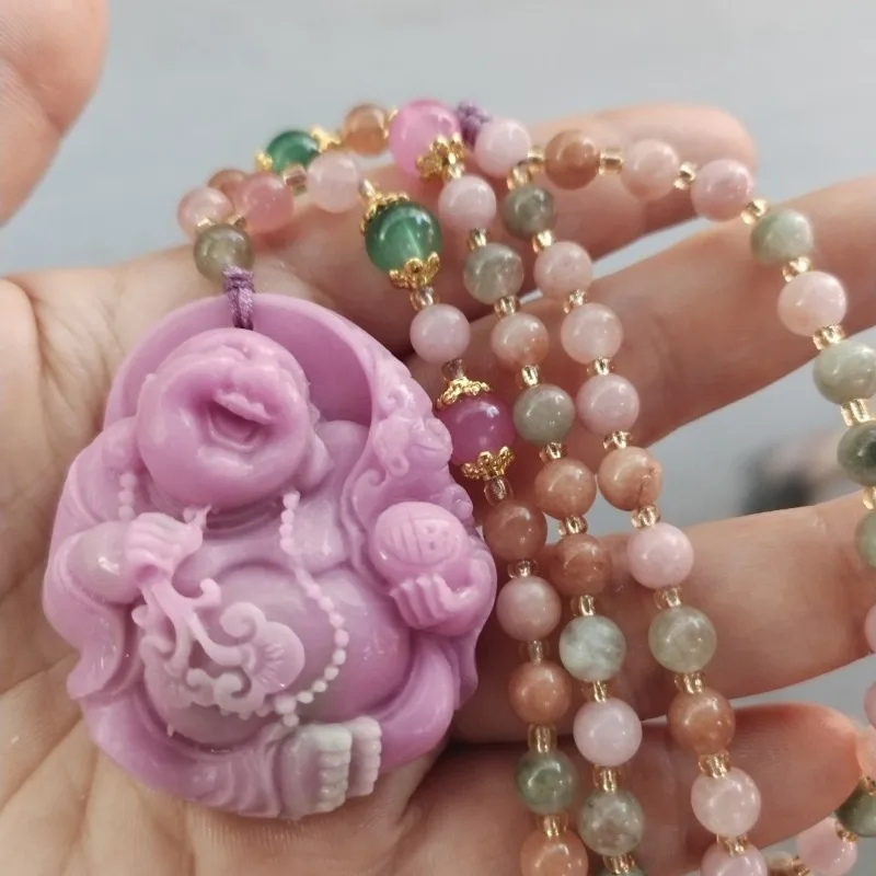 Natural Colorful Sichuan Yanyuan Agate Three-dimensional Buddha Gong Pendant Big Belly Maitreya Buddha Necklace