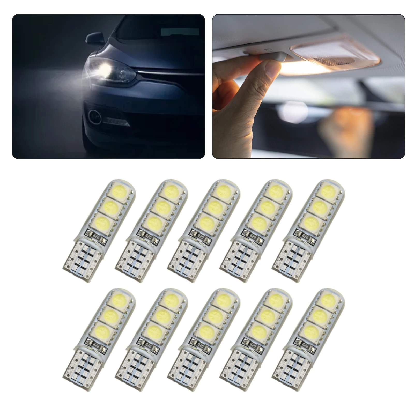 Dome Car Lights Side Wedge LED License Plate Silicone White 12V DC Canbus T10-5050-6SMD Replacement Super Bright